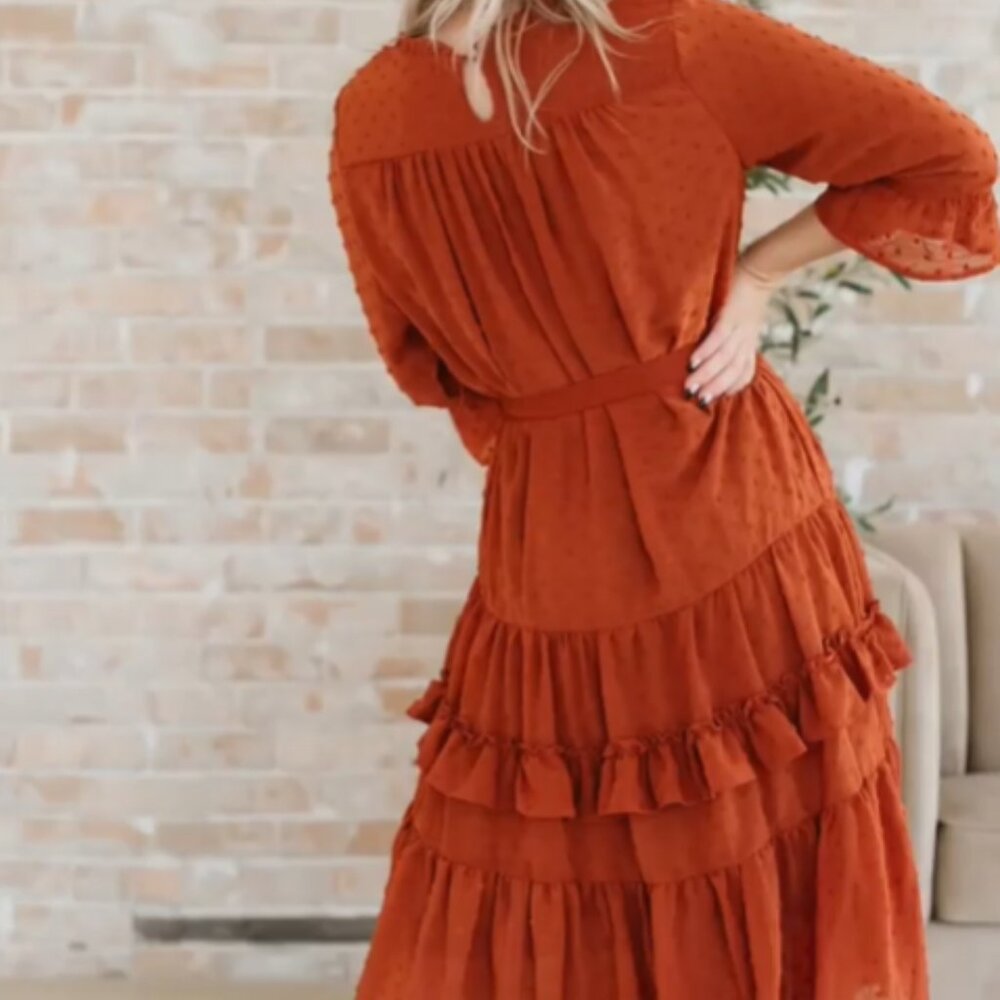 Orange Ruffle Dress - Picture 2 of 14